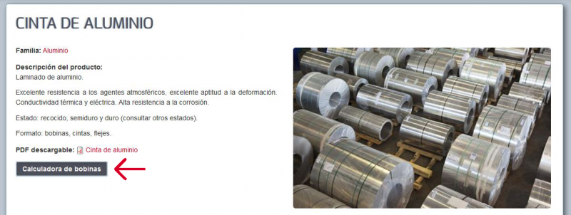 Calculadora de bobinas de cinta de aluminio